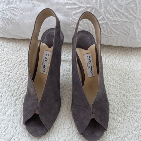 Jimmy Choo Shar Suede Neck Slingback Pumps, Size 41, Smoke Grey, 85mm heel heigh - Picture 1 of 6